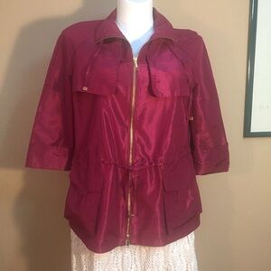 Lafayette 148 3/4 Sleeve Silk Burgundy Wine Casual Jacket coat blazer size 12